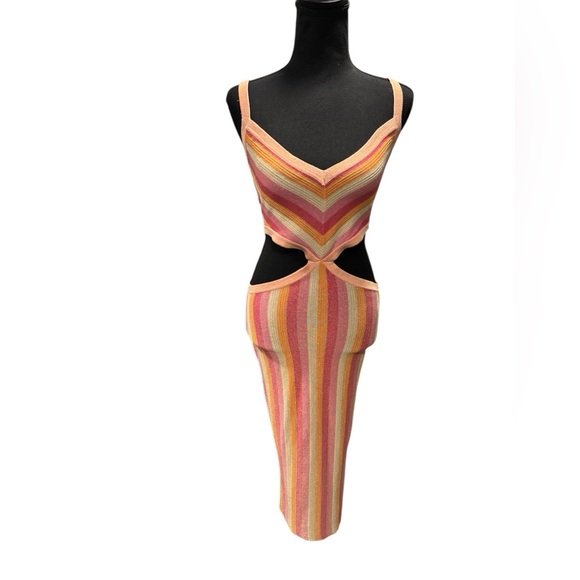 Altar'd State Striped Cutout Midi Dress in Pink, Orange & Cream. Size Med - Picture 3 of 7